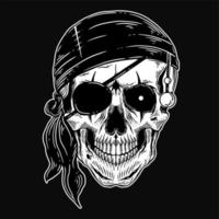 mörk konst skalle pirater kapten skelett årgång illustration för Kläder kläder vektor
