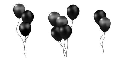 uppsättning av annorlunda 3d vektor knippa svart realistisk framställa luft ballonger för födelsedag, festlig, Semester händelse med konfetti, stjärnor dekoration element design