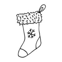 handgezeichnete socke für weihnachtsgeschenke. hängendes Sockengekritzel. einzelnes Gestaltungselement des Winters vektor