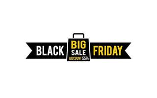 55 Prozent Rabatt Black Friday Angebot, Räumung, Werbebanner-Layout mit Aufkleberstil. vektor