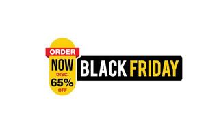 65 Prozent Rabatt Black Friday Angebot, Räumung, Werbebanner-Layout mit Aufkleberstil. vektor