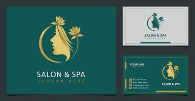 skönhet kvinna salong och spa logotyp design inspiration med gyllene lutning stil vektor