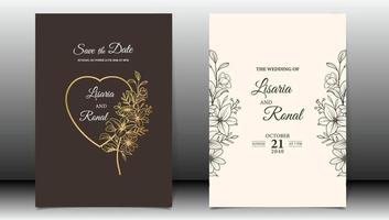 Luxus-Hochzeitseinladung mit minimalistischem Blumen-Premium-Vektor im Goldlinienstil vektor