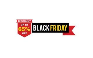 65 Prozent Rabatt Black Friday Angebot, Räumung, Werbebanner-Layout mit Aufkleberstil. vektor