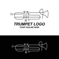 trumpet logotyp design, generera melodi, musikinstrument vektor skiss illustration