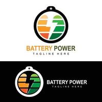 batteri logotyp design, teknologi laddning illustration, företag varumärke vektor