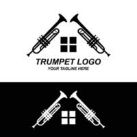 Trompetenlogodesign, erzeugen Melodie, Musikinstrumentvektorskizzenillustration vektor