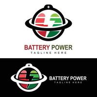 batteri logotyp design, teknologi laddning illustration, företag varumärke vektor