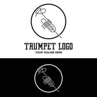 Trompetenlogodesign, erzeugen Melodie, Musikinstrumentvektorskizzenillustration vektor