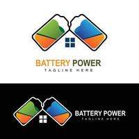 batteri logotyp design, teknologi laddning illustration, företag varumärke vektor