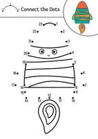 Vektorraum Punkt-zu-Punkt- und Farbaktivität mit süßer Rakete. Astronomie verbinde das Punktespiel für Kinder. lustige mathe-malseite für kinder mit kawaii raumschiff vektor