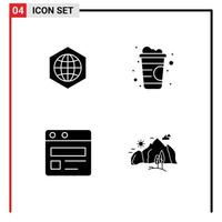 uppsättning av 4 modern ui ikoner symboler tecken för jord webb sida internet mjuk dryck landskap redigerbar vektor design element