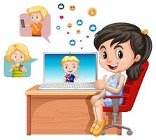 Kinder mit Social-Media-Elementen auf weißem Hintergrund vektor