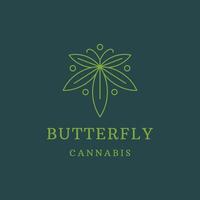 Schmetterling mit Cannabisblatt-Logo-Icon-Design-Vorlage vektor