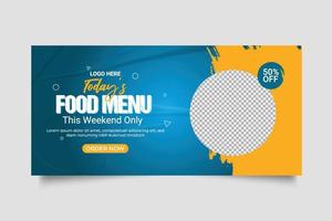 speisekarte web banner social media post mit restaurant social cover banner promotion vorlage vektor