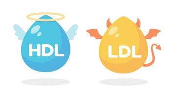 HDL och LDL kolesterol tecknad serie. Bra fett och dålig fett ackumulerade i de kropp. vektor