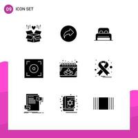 Stock Vector Icon Pack mit 9 Zeilen Zeichen und Symbolen für Maskenkalender Bett Videokino editierbare Vektordesign-Elemente