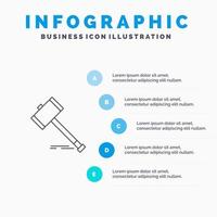 Aktion Auktion Gericht Hammer Hammer Gesetz Rechtslinie Symbol mit 5 Schritten Präsentation Infografiken Hintergrund vektor