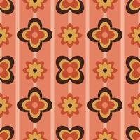 retro orange mönster med blommor vektor