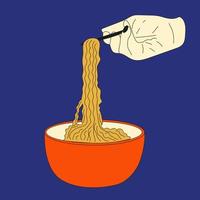 Schüssel Nudeln und Essstäbchen. Ramen. asiatisches Essen. chinesische, koreanische, japanische küche. . hand gezeichnete vektorillustration. vektor