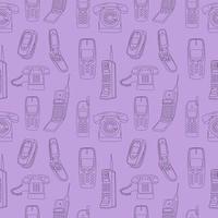 sömlös mönster med uppsättning av rader klassisk och gammal telefoner på en färgad bakgrund. vektor