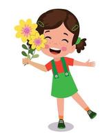 söt Lycklig pojke innehav blomma vektor