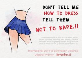 Plakatkampagne zum Internationalen Tag zur Beseitigung von Gewalt gegen Frauen über Frauen und Mädchen im Teenageralter kleiden sich im Aquarellstil mit Slogan, Beispieltexten und weißem Hintergrund. vektor