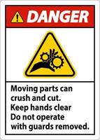 gefahr bewegliche teile können etikettenschild quetschen und schneiden vektor