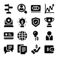 Reihe von Glyphen-Symbolen für die Unternehmensführung vektor