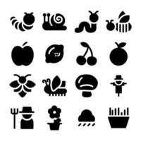 Reihe von Glyphensymbolen für landwirtschaftliche Werkzeuge vektor