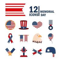 minnesdag, amerikanska nationella firande ikonuppsättning vektor