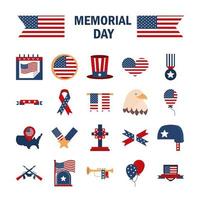 Gedenktag, American National Celebration Icon Set vektor