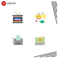 Stock Vector Icon Pack mit 4 Zeilenzeichen und Symbolen für Trommelnachricht Unabhängigkeitstag Karnevalsbrief editierbare Vektordesign-Elemente