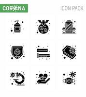 Coronavirus 9 Solid Glyph Black Icon Set zum Thema Corona-Epidemie enthält Symbole wie Bluttest Virus Building Disease Protection Virus Coronavirus 2019nov Disease Vector Design Elem