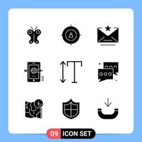 9 fast svart ikon packa glyf symboler för mobil appar isolerat på vit bakgrund. 9 ikoner uppsättning. vektor