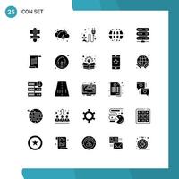 moderner Satz von 25 soliden Glyphen Piktogramm von Daten Internet Strom Globus Erde editierbare Vektordesign-Elemente vektor