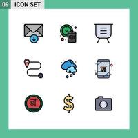 satz von 9 modernen ui-symbolen symbole zeichen für gerät wetter löschen regnerische route editierbare vektordesignelemente vektor