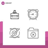 Stock Vector Icon Pack mit 4 Zeilenzeichen und Symbolen für Geld ok Tasche Zeit gut editierbare Vektordesign-Elemente