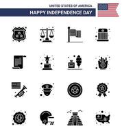 16 usa Solid Glyph Pack of Independence Day Zeichen und Symbole des Texthutes American Kids Circus editierbare usa Day Vektordesign-Elemente vektor