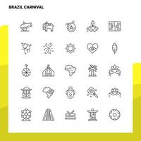 Satz von Brasilien Karneval Linie Symbolsatz 25 Symbole. Vektor-Minimalismus-Stil-Design schwarze Symbole gesetzt. lineares Piktogrammpaket. vektor