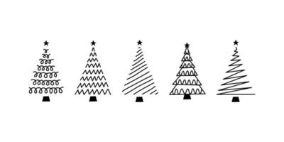 Vektor flache handgezeichnete Reihe von Weihnachtsbäumen