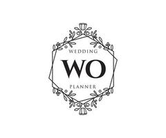 wo initialer brev bröllop monogram logotyper samling, hand dragen modern minimalistisk och blommig mallar för inbjudan kort, spara de datum, elegant identitet för restaurang, boutique, Kafé i vektor