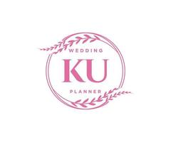 ku initialen brief hochzeitsmonogramm logos sammlung, handgezeichnete moderne minimalistische und florale vorlagen für einladungskarten, save the date, elegante identität für restaurant, boutique, café im vektor