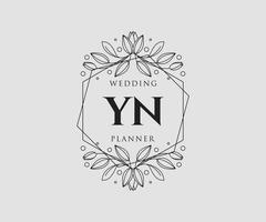 yn initials brief hochzeitsmonogramm logos sammlung, handgezeichnete moderne minimalistische und florale vorlagen für einladungskarten, save the date, elegante identität für restaurant, boutique, café im vektor