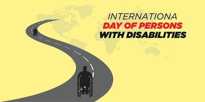 internationell dag av personer med funktionshinder. december 3. lämplig för rullstol, affisch och baner. vektor illustration.