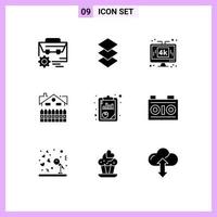 Stock Vector Icon Pack mit 9 Zeilenzeichen und Symbolen für den Hausbau Computergebäude lcd editierbare Vektordesign-Elemente