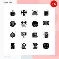 Solide Glyph-Packung mit 16 universellen Symbolen der Diät Uhr Bett Wanduhr Uhr bearbeitbare Vektordesign-Elemente vektor