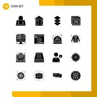 Satz von 16 modernen ui-Symbolen Symbolzeichen für Zahnräder, die Stack-Server-Shopping-editierbare Vektordesign-Elemente hosten vektor