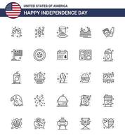 25 USA linje packa av oberoende dag tecken och symboler av frysa turism hatt landmärke Port redigerbar USA dag vektor design element