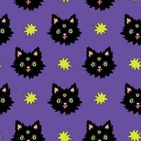 dekorativ psychedelic sömlös mönster med trippy magi tredje öga katt på violett bakgrund. bakgrund för galen och skraj fest vektor